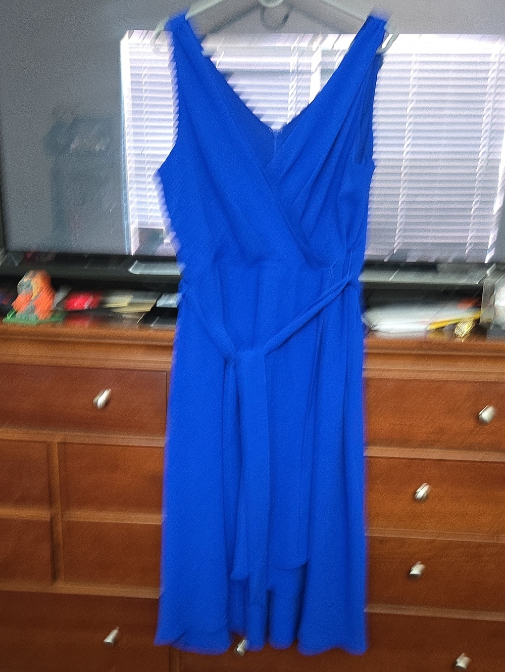 DKNY Cobalt Blue Sleeveless Wrap Midi Dress